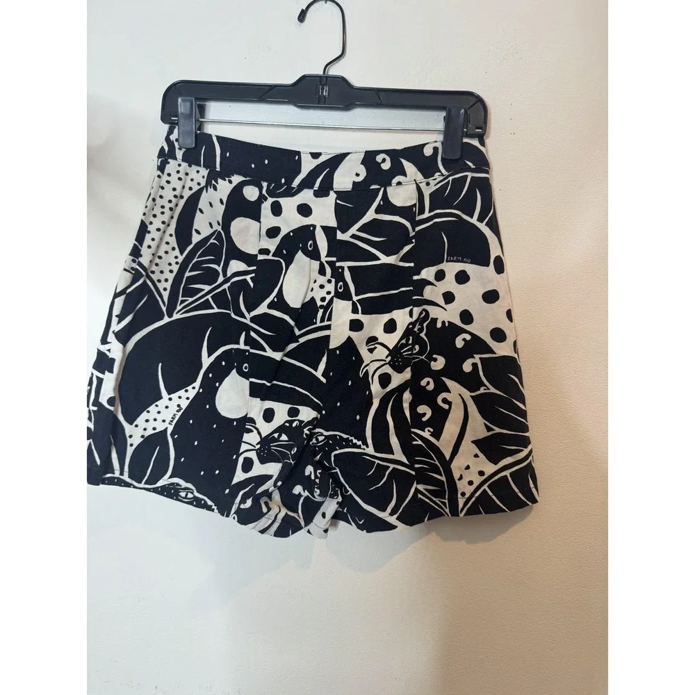 Farm Rio Shorts Womens Medium Black Animal Print Pleated Chino Casual Summer - Picture 8 of 12
